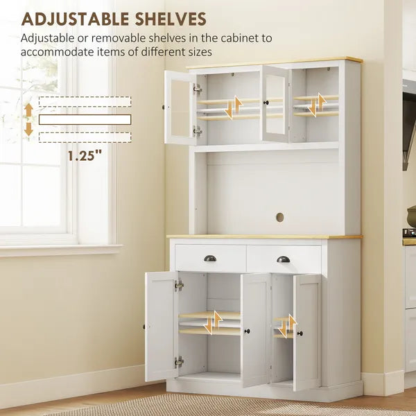 Freestanding Kitchen Cabinet, 71" Tall Pantry Cabinet, Modern Hutch with Wide Countertop, Adjustable Shelves, White - product image 5