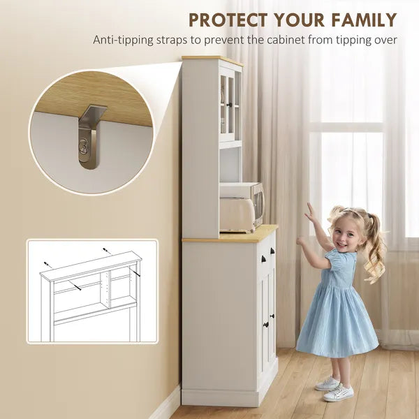Freestanding Kitchen Cabinet, 71" Tall Pantry Cabinet, Modern Hutch with Wide Countertop, Adjustable Shelves, White - product image 6