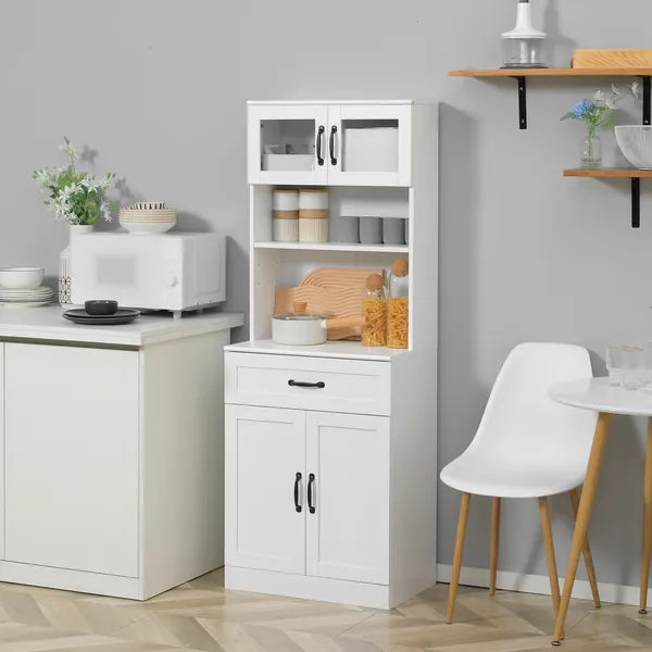 Freestanding Kitchen Pantry, 4-Door Buffet Cabinet with Hutch, Coffee Bar with Adjustable Shelves, 63.5 Inches, White - product image 2
