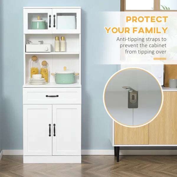 Freestanding Kitchen Pantry, 4-Door Buffet Cabinet with Hutch, Coffee Bar with Adjustable Shelves, 63.5 Inches, White - product image 6
