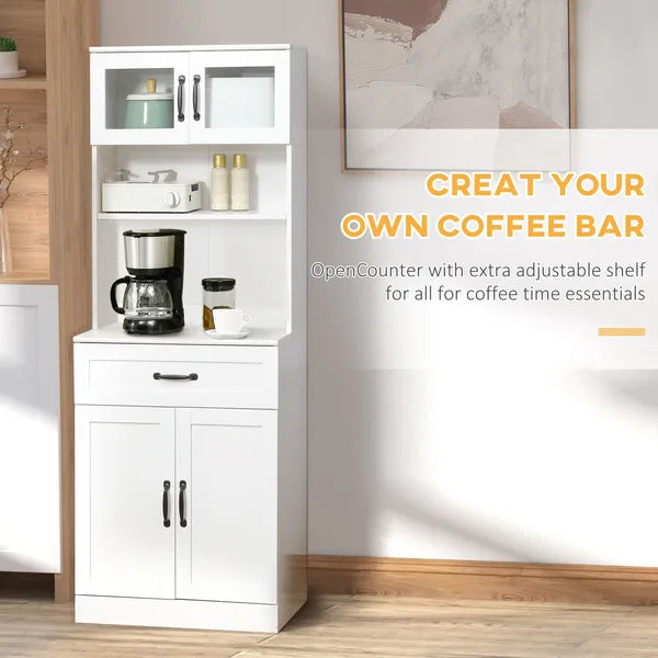 Freestanding Kitchen Pantry, 4-Door Buffet Cabinet with Hutch, Coffee Bar with Adjustable Shelves, 63.5 Inches, White - product image 4