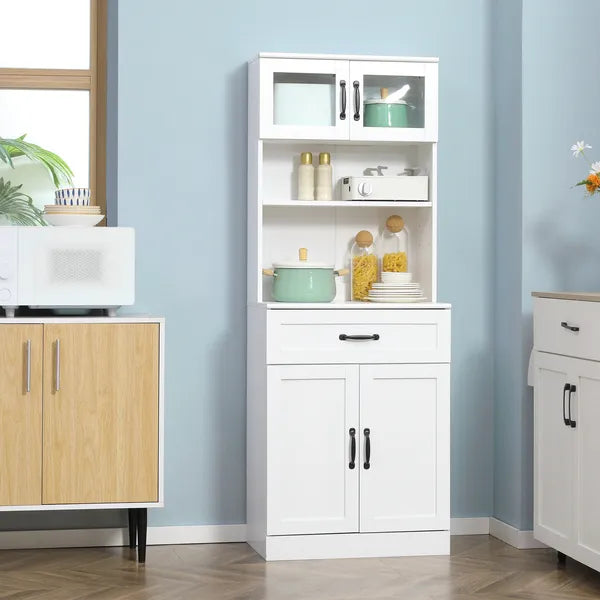 Freestanding Kitchen Pantry, 4-Door Buffet Cabinet with Hutch, Coffee Bar with Adjustable Shelves, 63.5 Inches, White - product image 11