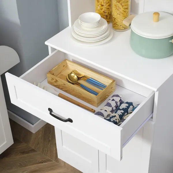 Freestanding Kitchen Pantry, 4-Door Buffet Cabinet with Hutch, Coffee Bar with Adjustable Shelves, 63.5 Inches, White - product image 8