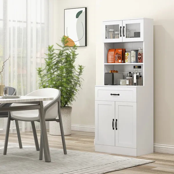 Freestanding Kitchen Pantry, 4-Door Buffet Cabinet with Hutch, Coffee Bar with Adjustable Shelves, 63.5 Inches, White - product image 10