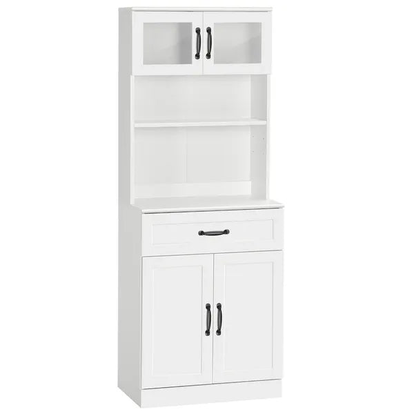 Freestanding Kitchen Pantry, 4-Door Buffet Cabinet with Hutch, Coffee Bar with Adjustable Shelves, 63.5 Inches, White - product image 1