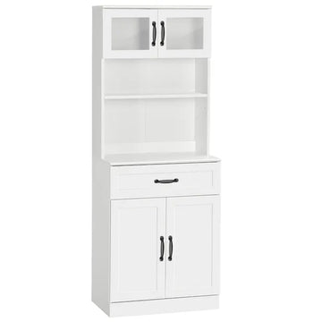 Freestanding Kitchen Pantry, 4-Door Buffet Cabinet with Hutch, Coffee Bar with Adjustable Shelves, 63.5 Inches, White - product image 1