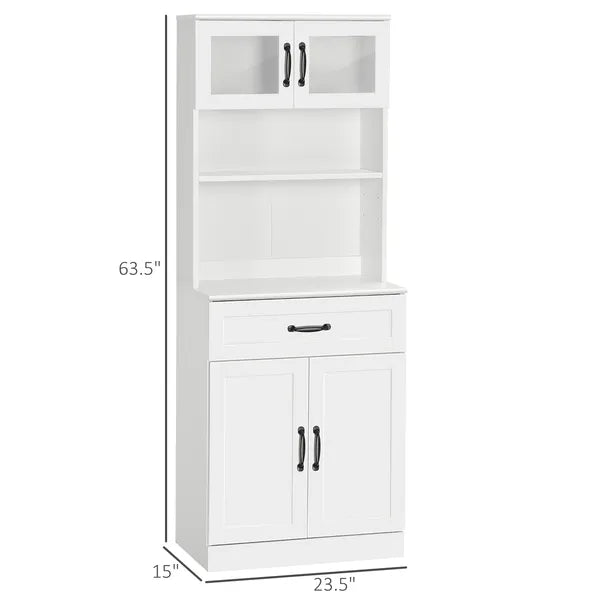 Freestanding Kitchen Pantry, 4-Door Buffet Cabinet with Hutch, Coffee Bar with Adjustable Shelves, 63.5 Inches, White - product image 3