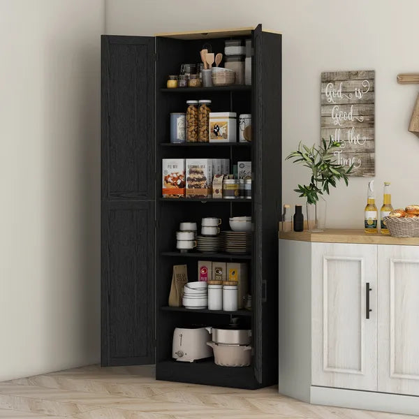 Freestanding Kitchen Pantry, 4-Door Kitchen Pantry Cabinet with Adjustable Shelves and Doors, Distressed Black - product image 2