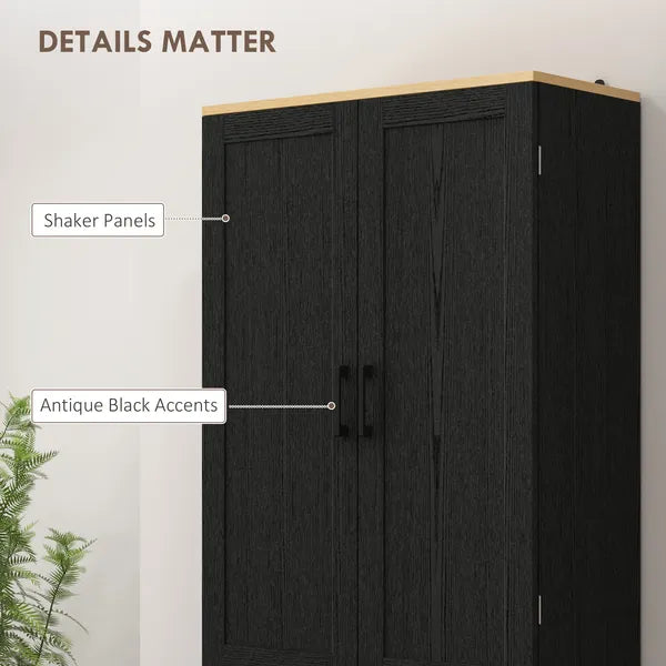 Freestanding Kitchen Pantry, 4-Door Kitchen Pantry Cabinet with Adjustable Shelves and Doors, Distressed Black - product image 7