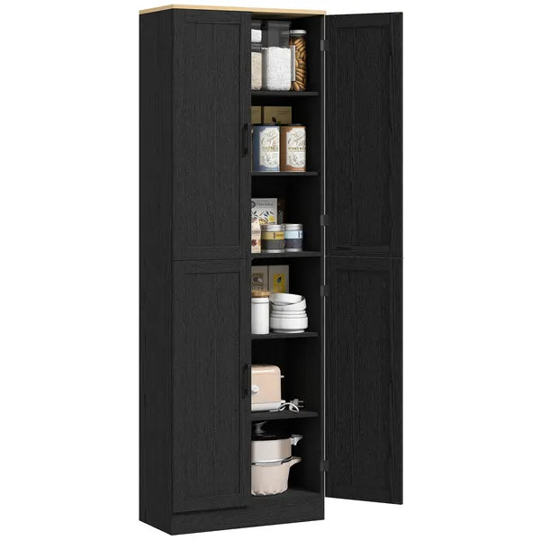 Freestanding Kitchen Pantry, 4-Door Kitchen Pantry Cabinet with Adjustable Shelves and Doors, Distressed Black - product image 11