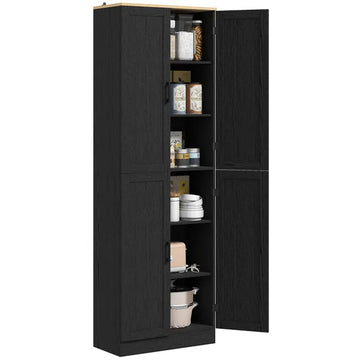 Freestanding Kitchen Pantry, 4-Door Kitchen Pantry Cabinet with Adjustable Shelves and Doors, Distressed Black - product image 1