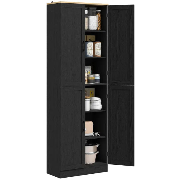 Freestanding Kitchen Pantry, 4-Door Kitchen Pantry Cabinet with Adjustable Shelves and Doors, Distressed Black - product image 1