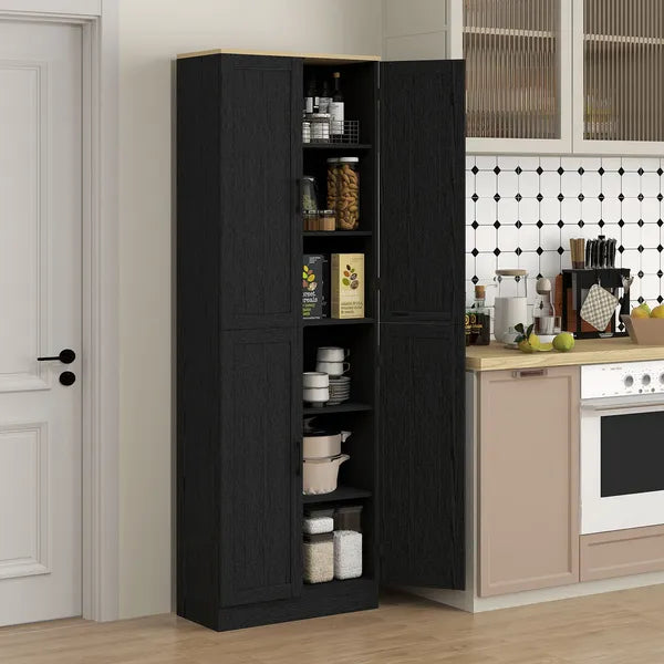 Freestanding Kitchen Pantry, 4-Door Kitchen Pantry Cabinet with Adjustable Shelves and Doors, Distressed Black - product image 10
