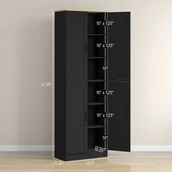 Freestanding Kitchen Pantry, 4-Door Kitchen Pantry Cabinet with Adjustable Shelves and Doors, Distressed Black - product image 3