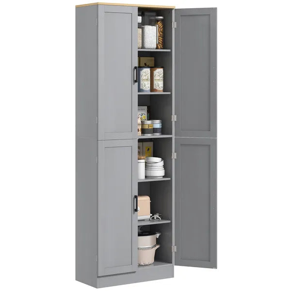 HOMCOM 4 Door Freestanding Kitchen Pantry with Adjustable Shelves Distressed Gray - product image 1
