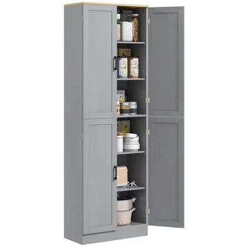 HOMCOM 4 Door Freestanding Kitchen Pantry with Adjustable Shelves Distressed Gray - product image 1