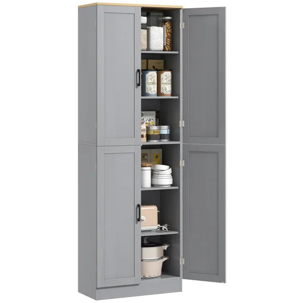 HOMCOM 4 Door Freestanding Kitchen Pantry with Adjustable Shelves Distressed Gray - product image 11
