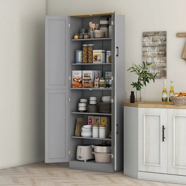 HOMCOM 4 Door Freestanding Kitchen Pantry with Adjustable Shelves Distressed Gray - product image 2
