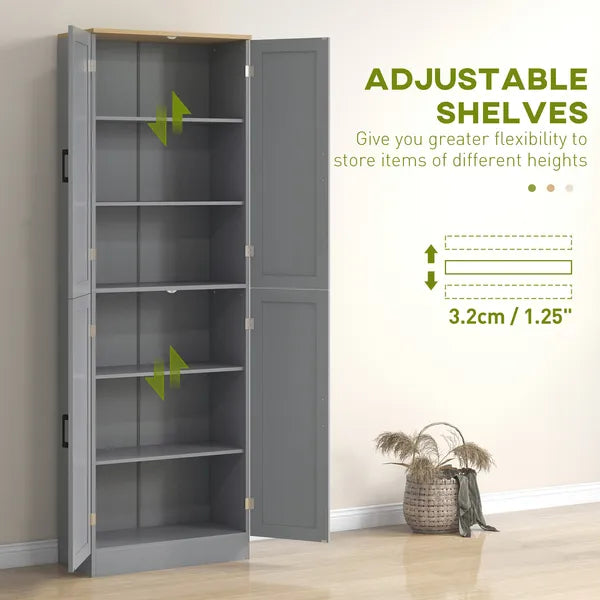 HOMCOM 4 Door Freestanding Kitchen Pantry with Adjustable Shelves Distressed Gray - product image 5