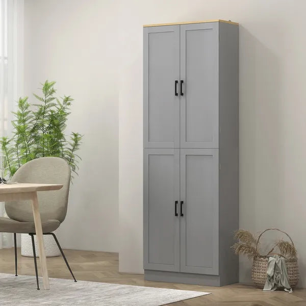 HOMCOM 4 Door Freestanding Kitchen Pantry with Adjustable Shelves Distressed Gray - product image 8