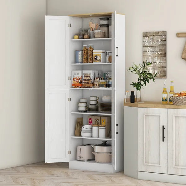 HOMCOM Freestanding Kitchen Pantry, 4-Door Kitchen Pantry Cabinet with Adjustable Shelves and Doors, Distressed White - product image 2