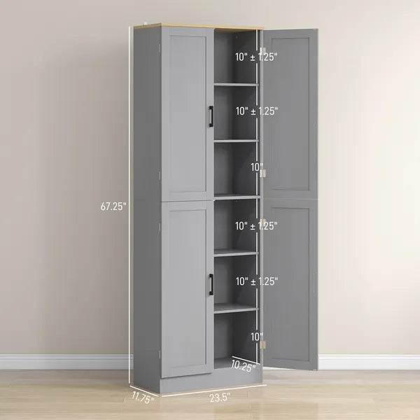 HOMCOM 4 Door Freestanding Kitchen Pantry with Adjustable Shelves Distressed Gray - product image 3