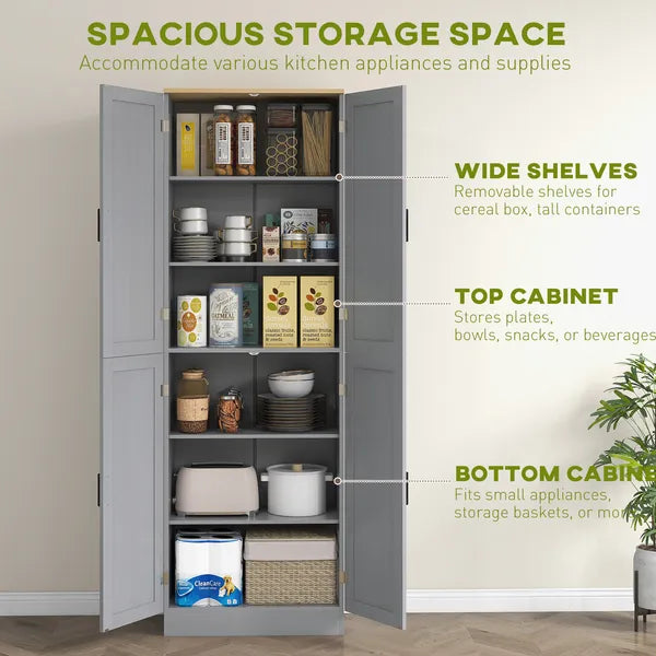 HOMCOM 4 Door Freestanding Kitchen Pantry with Adjustable Shelves Distressed Gray - product image 4