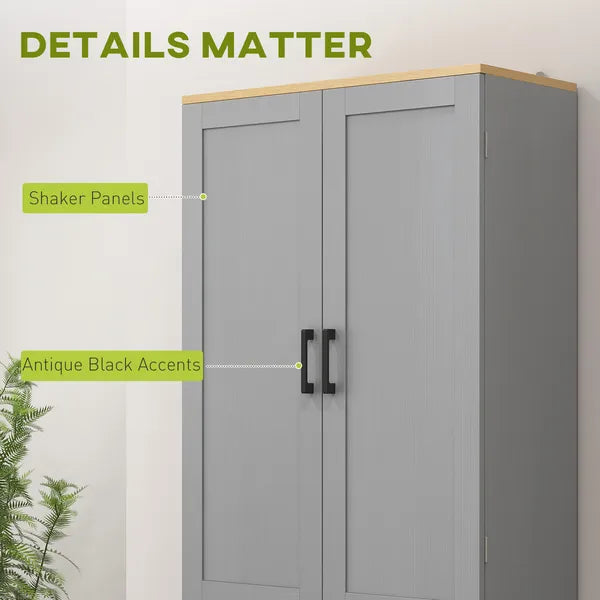 HOMCOM 4 Door Freestanding Kitchen Pantry with Adjustable Shelves Distressed Gray - product image 6