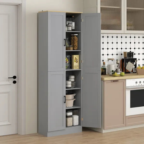 HOMCOM 4 Door Freestanding Kitchen Pantry with Adjustable Shelves Distressed Gray - product image 10
