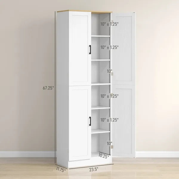 HOMCOM Freestanding Kitchen Pantry, 4-Door Kitchen Pantry Cabinet with Adjustable Shelves and Doors, Distressed White - product image 3