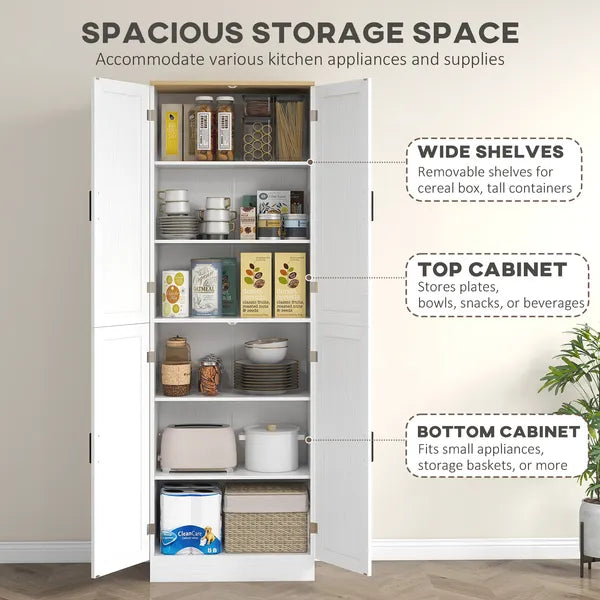 HOMCOM Freestanding Kitchen Pantry, 4-Door Kitchen Pantry Cabinet with Adjustable Shelves and Doors, Distressed White - product image 4