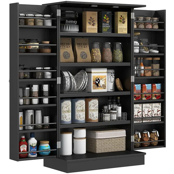 HOMCOM Freestanding Kitchen Pantry Cabinet, Kitchen Cabinet with 12 Door Shelves, Double Doors, 5-tier Shelving, Black - product image 1