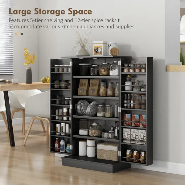 HOMCOM Freestanding Kitchen Pantry Cabinet, Kitchen Cabinet with 12 Door Shelves, Double Doors, 5-tier Shelving, Black - product image 4