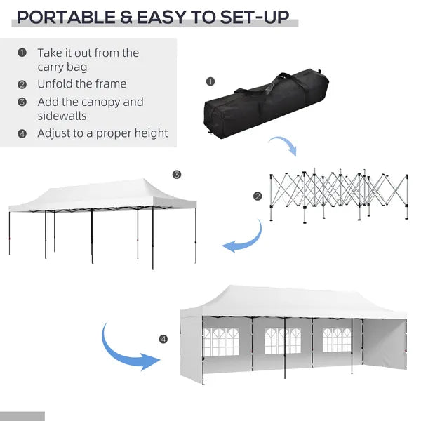 Outsunny Freestanding Shade Tent 9.5x28 White with Carry Bag Weights for Outdoor Events Gatherings Easy Transport - product image 4