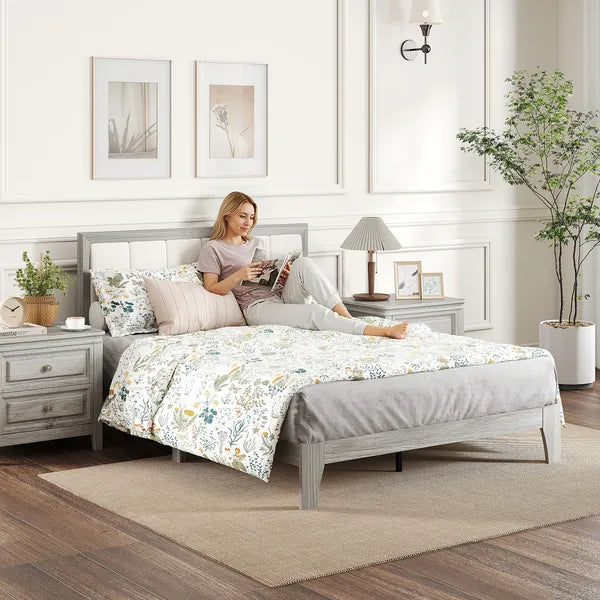 HOMCOM Full Bed Frame with Headboard Full Size Platform Bed Frame with Wooden Slats No Box Spring Needed Easy Assembly Gray - product image 7