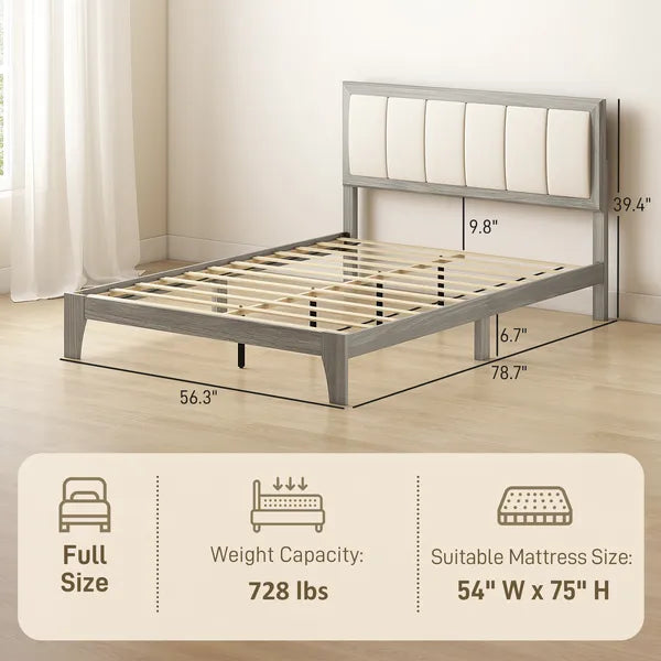 HOMCOM Full Bed Frame with Headboard Full Size Platform Bed Frame with Wooden Slats No Box Spring Needed Easy Assembly Gray - product image 3