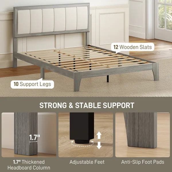 HOMCOM Full Bed Frame with Headboard Full Size Platform Bed Frame with Wooden Slats No Box Spring Needed Easy Assembly Gray - product image 6