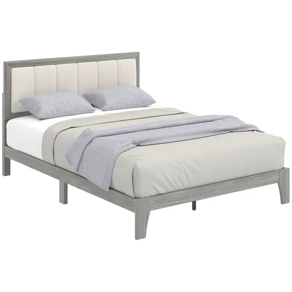 HOMCOM Full Bed Frame with Headboard Full Size Platform Bed Frame with Wooden Slats No Box Spring Needed Easy Assembly Gray - product image 1