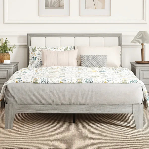 HOMCOM Full Bed Frame with Headboard Full Size Platform Bed Frame with Wooden Slats No Box Spring Needed Easy Assembly Gray - product image 2