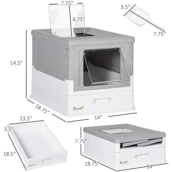 Fully Enclosed Cat Litter Box, Front Entry, Top Exit, Easy Clean, Gray - product image 3