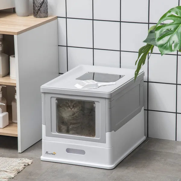 Fully Enclosed Cat Litter Box, Front Entry, Top Exit, Easy Clean, Gray - product image 10