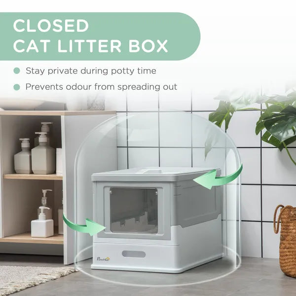 Fully Enclosed Cat Litter Box, Front Entry, Top Exit, Easy Clean, Gray - product image 6