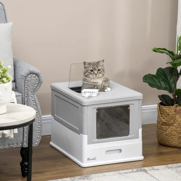 Fully Enclosed Cat Litter Box, Front Entry, Top Exit, Easy Clean, Gray - product image 2