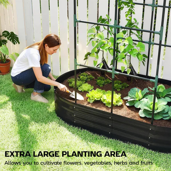 Galvanised Raised Garden Bed with Arched Trellis, 5 x 3 x 6ft Metal Outdoor Planter Box with Open Bottom, Dark Gray - product image 4