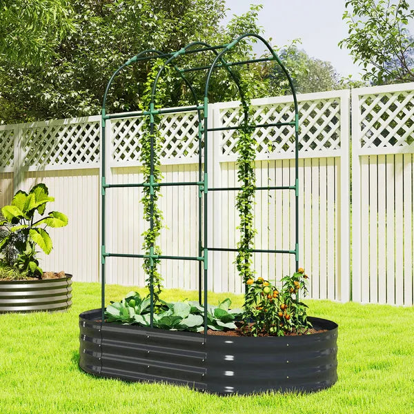 Galvanised Raised Garden Bed with Arched Trellis, 5 x 3 x 6ft Metal Outdoor Planter Box with Open Bottom, Dark Gray - product image 10