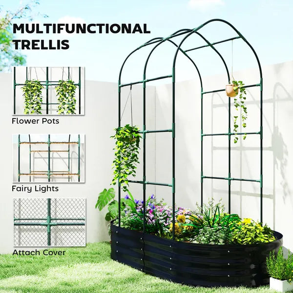 Galvanised Raised Garden Bed with Arched Trellis, 5 x 3 x 6ft Metal Outdoor Planter Box with Open Bottom, Dark Gray - product image 5