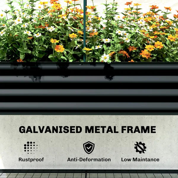 Outsunny Galvanised Raised Garden Bed with Greenhouse Cover, Metal Elevated Garden Bed with Bed Liner, Bottom Shelf, Black - product image 8
