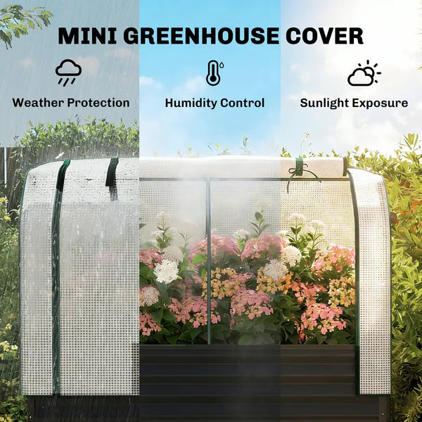 Outsunny Galvanised Raised Garden Bed with Greenhouse Cover, Metal Elevated Garden Bed with Bed Liner, Bottom Shelf, Black - product image 4