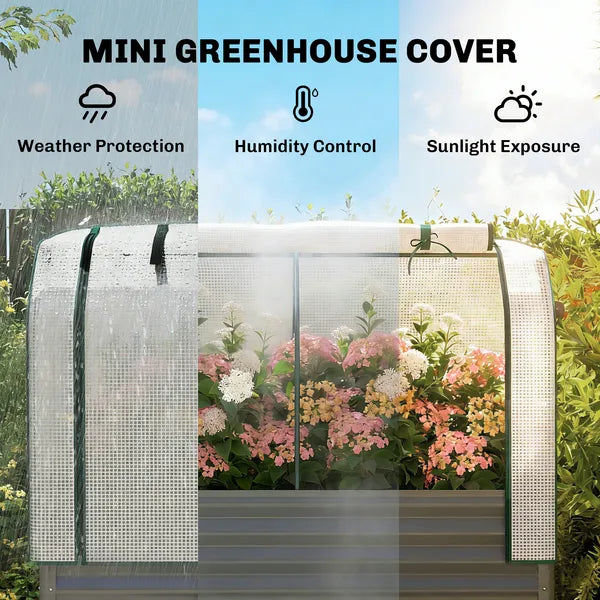 Outsunny Galvanised Raised Garden Bed with Greenhouse Cover, Metal Elevated Garden Bed with Bed Liner, Bottom Shelf, Dark Gray - product image 4