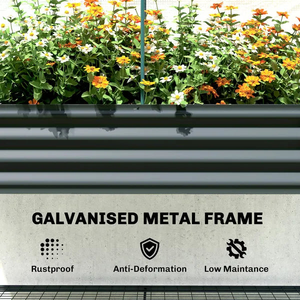 Outsunny Galvanised Raised Garden Bed with Greenhouse Cover, Metal Elevated Garden Bed with Bed Liner, Bottom Shelf, Dark Gray - product image 8